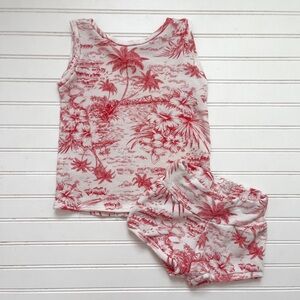 TRENDY BUBS VGUC French Terrycloth Sleeveless Top & Elastic Shorts Tropical Set